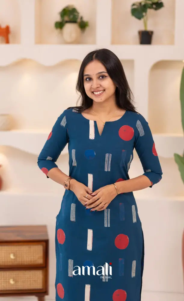 Deep Blue Jaipur Print Cotton Top and Pant - salwar