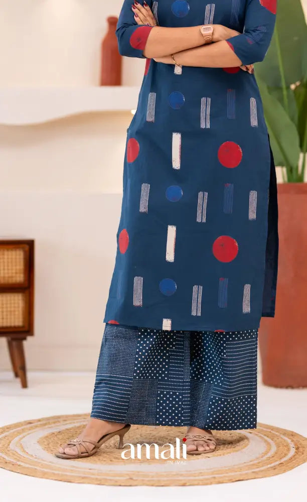 Deep Blue Jaipur Print Cotton Top and Pant - salwar