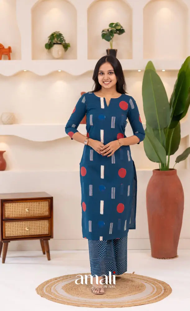 Deep Blue Jaipur Print Cotton Top and Pant - salwar