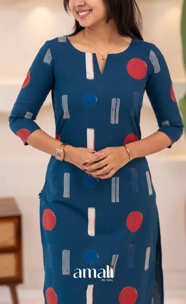 Deep Blue Jaipur Print Cotton Top and Pant - salwar