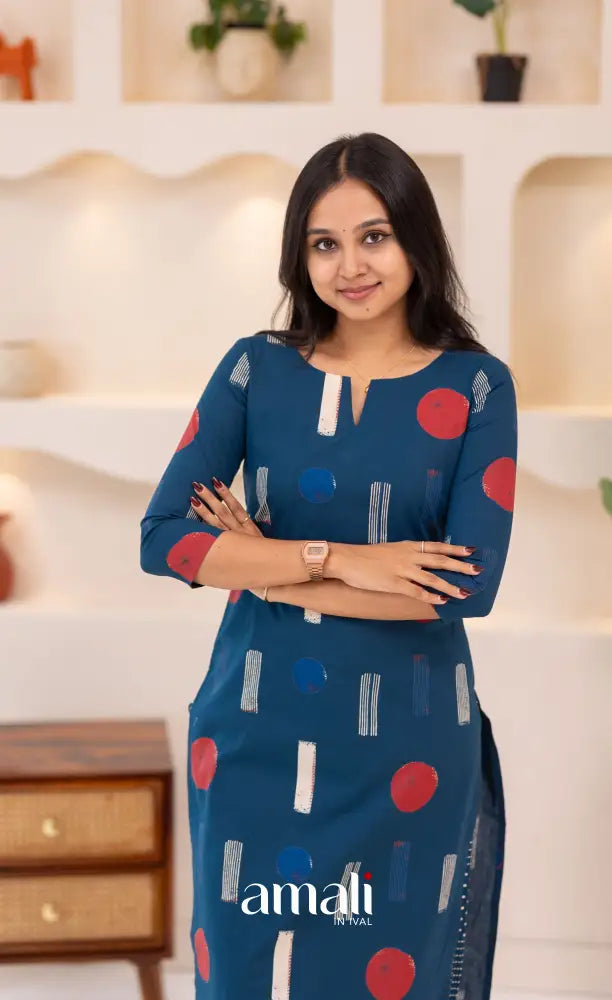 Deep Blue Jaipur Print Cotton Top and Pant - salwar