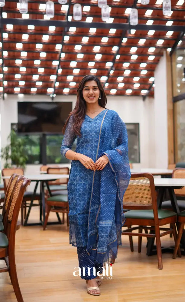 Deep blue Monotone Hand block printed Kota Salwar - salwar