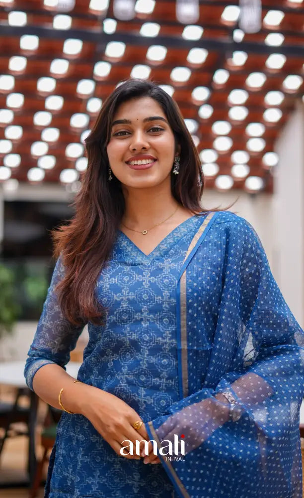 Deep blue Monotone Hand block printed Kota Salwar - salwar