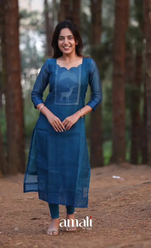 Deep Blue Viscose Chanderi Salwar Set - salwar
