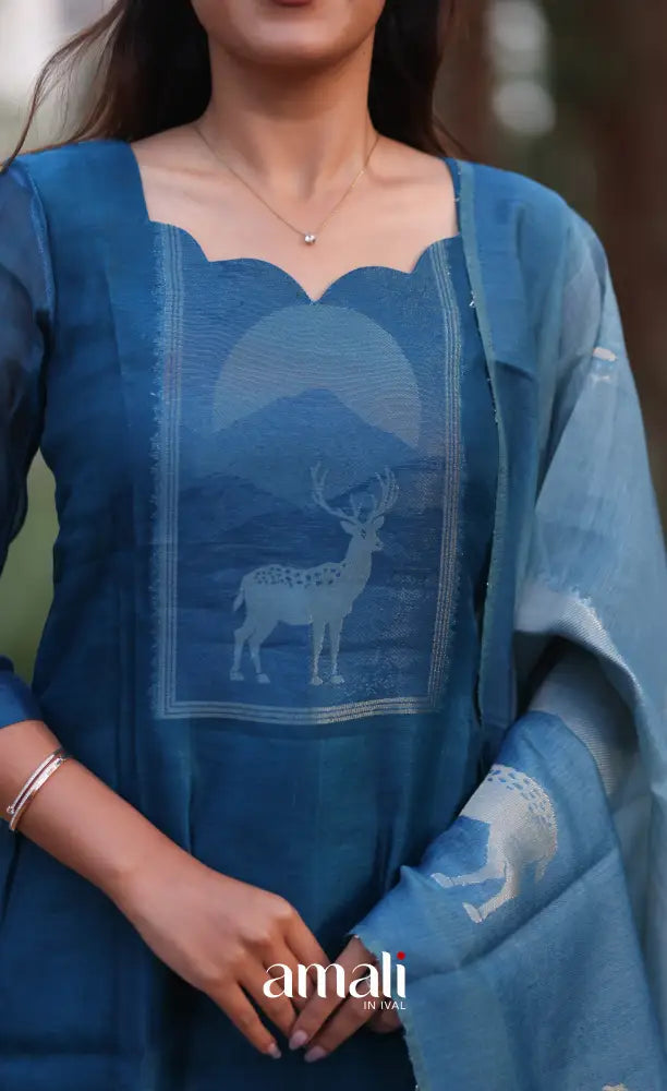 Deep Blue Viscose Chanderi Salwar Set - salwar