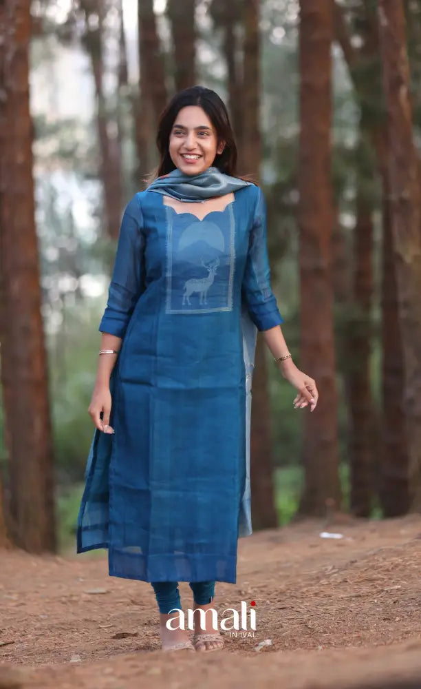Deep Blue Viscose Chanderi Salwar Set - salwar