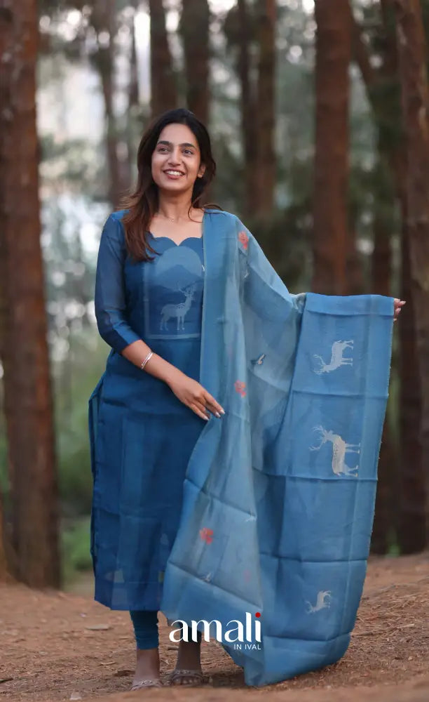 Deep Blue Viscose Chanderi Salwar Set - salwar