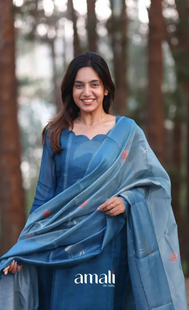Deep Blue Viscose Chanderi Salwar Set - salwar