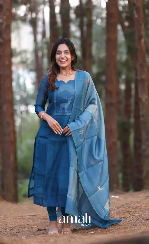 Deep Blue Viscose Chanderi Salwar Set - salwar