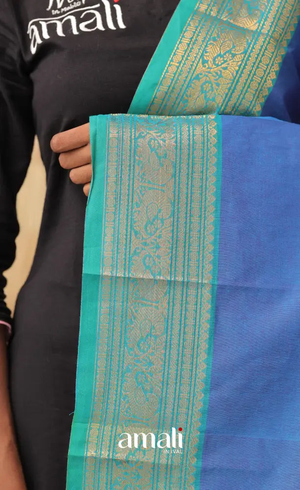 Deep Blue With Teal Blue Chettinad Cotton Dupatta salwar