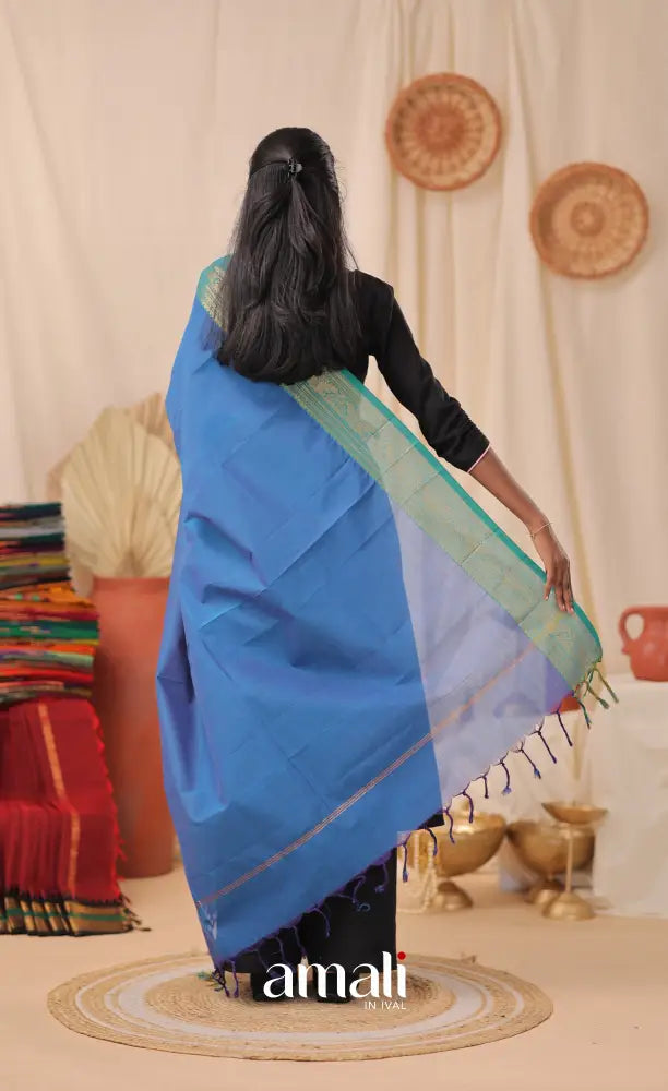 Deep Blue With Teal Blue Chettinad Cotton Dupatta salwar