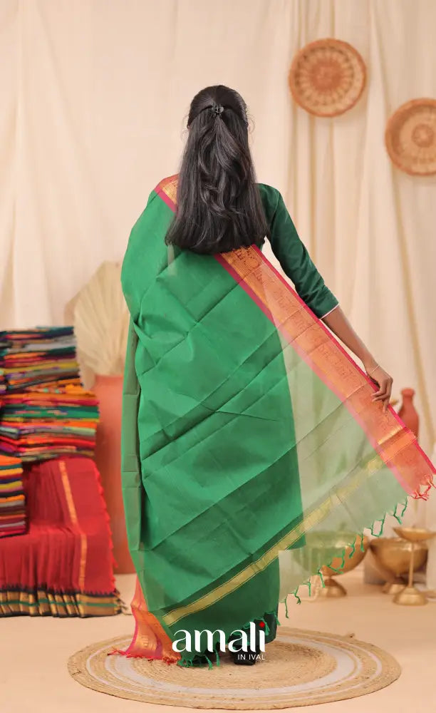 Deep Green With Magenta Pink Chettinad Cotton Dupatta salwar