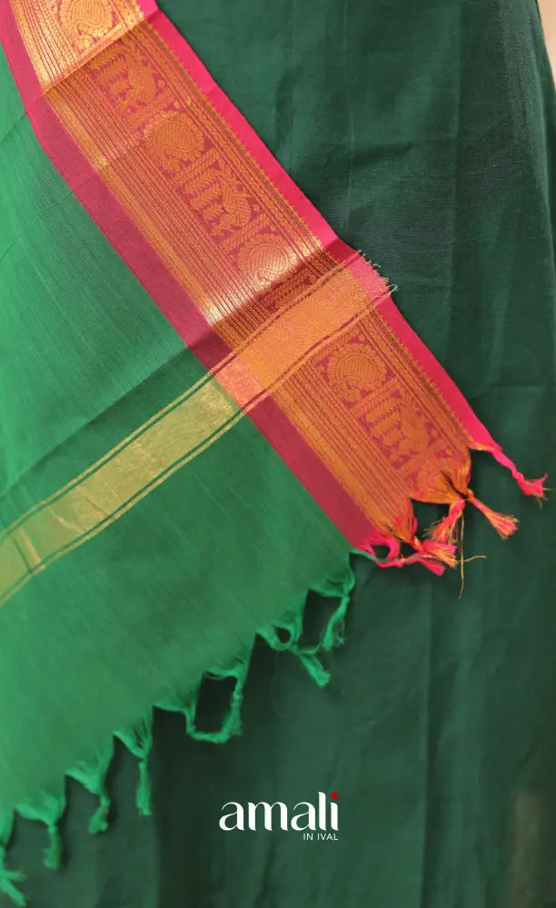 Deep Green With Magenta Pink Chettinad Cotton Dupatta salwar