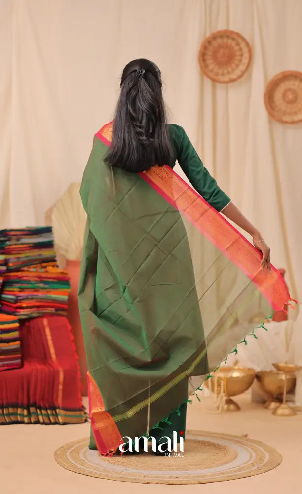 Deep Green With Magenta Pink Chettinad Cotton Dupatta salwar