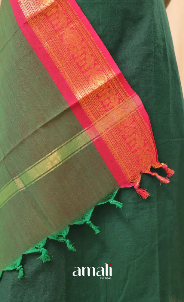 Deep Green With Magenta Pink Chettinad Cotton Dupatta salwar