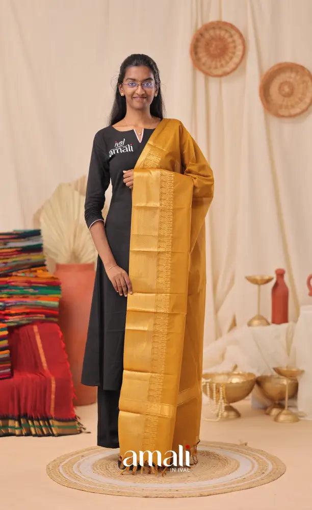 Deep Mustard With Gold Chettinad Cotton Dupatta salwar