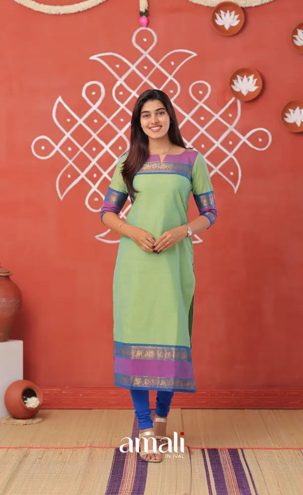 Dual Tone Sea Green with Violet Chettinad Cotton Salwar - salwar