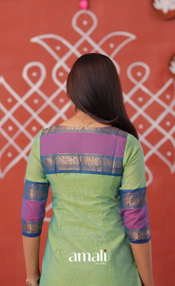 Dual Tone Sea Green with Violet Chettinad Cotton Salwar - salwar