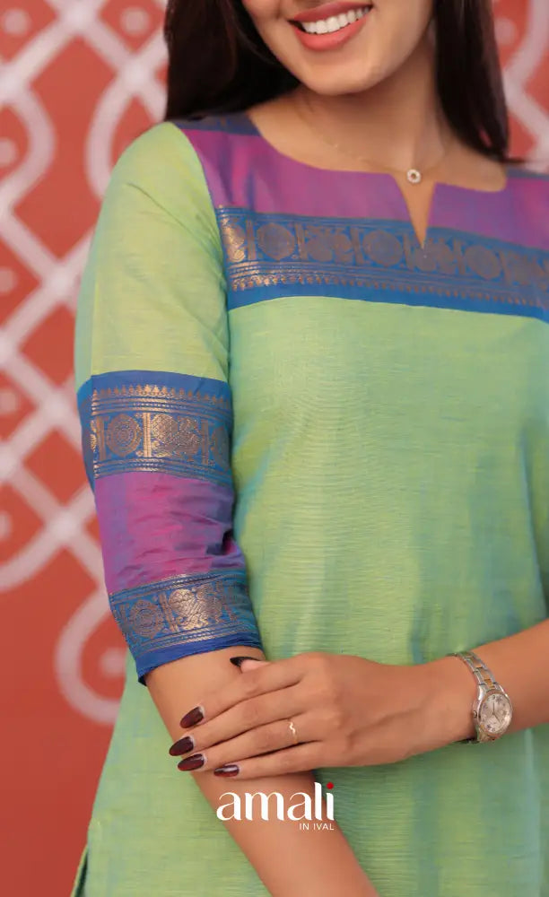 Dual Tone Sea Green with Violet Chettinad Cotton Salwar - salwar