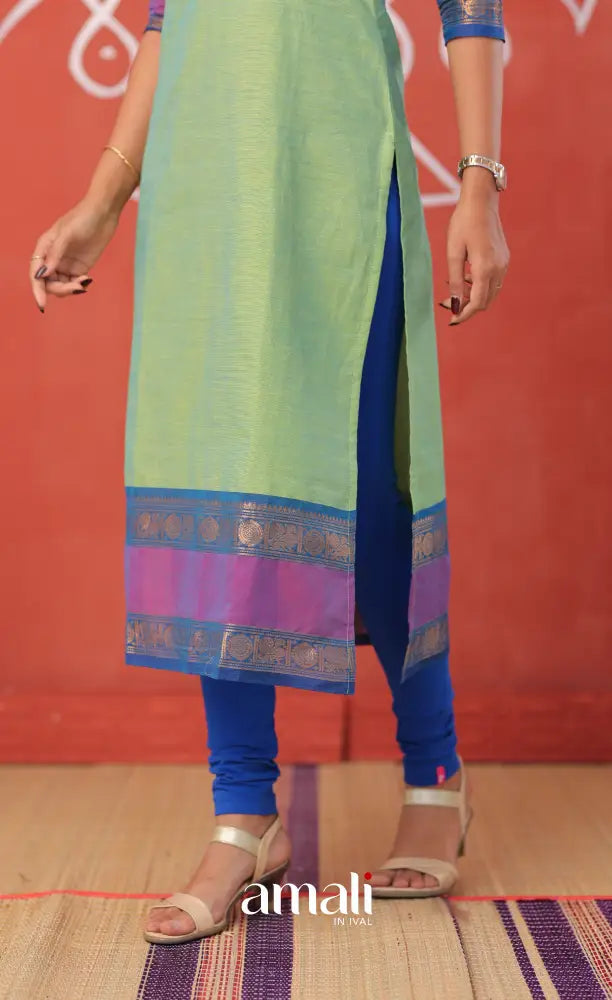 Dual Tone Sea Green with Violet Chettinad Cotton Salwar - salwar