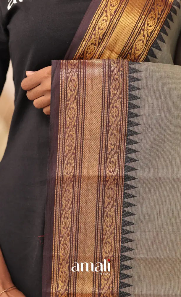 Dusty Green With Black Chettinad Cotton Dupatta salwar