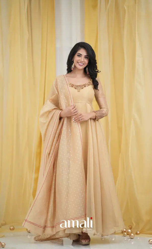 Gold Aari Handworked Anarkali Anarkalis