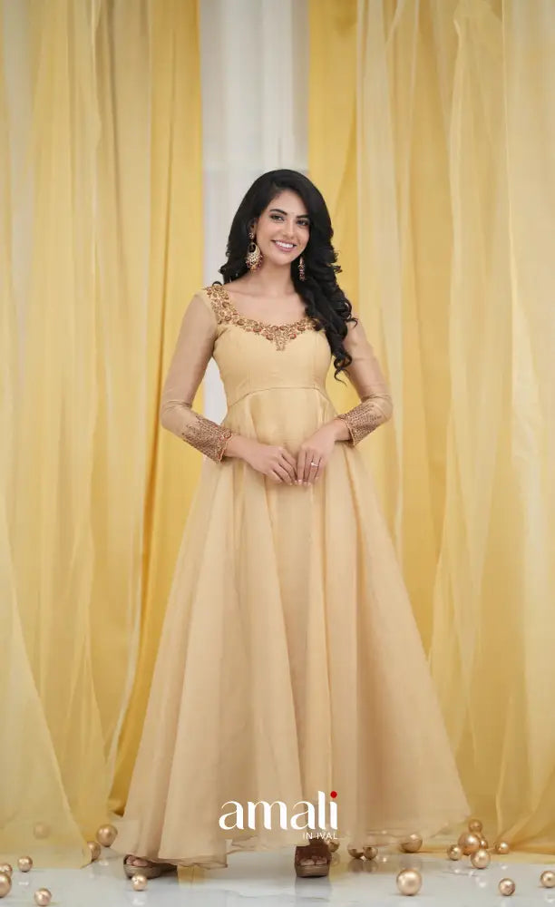 Gold Aari Handworked Anarkali Anarkalis