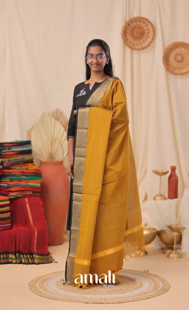 Golden Mustard With Black Chettinad Cotton Dupatta salwar