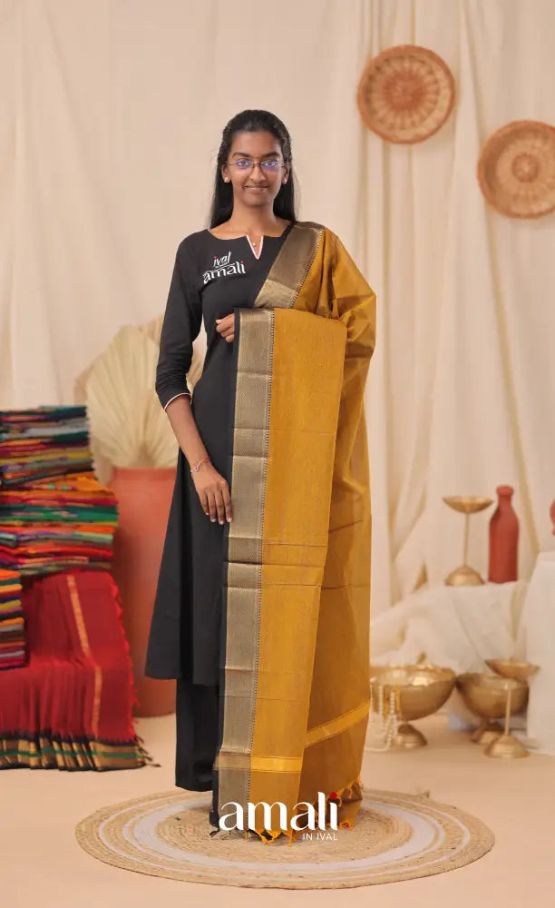 Golden Mustard With Black Chettinad Cotton Dupatta salwar