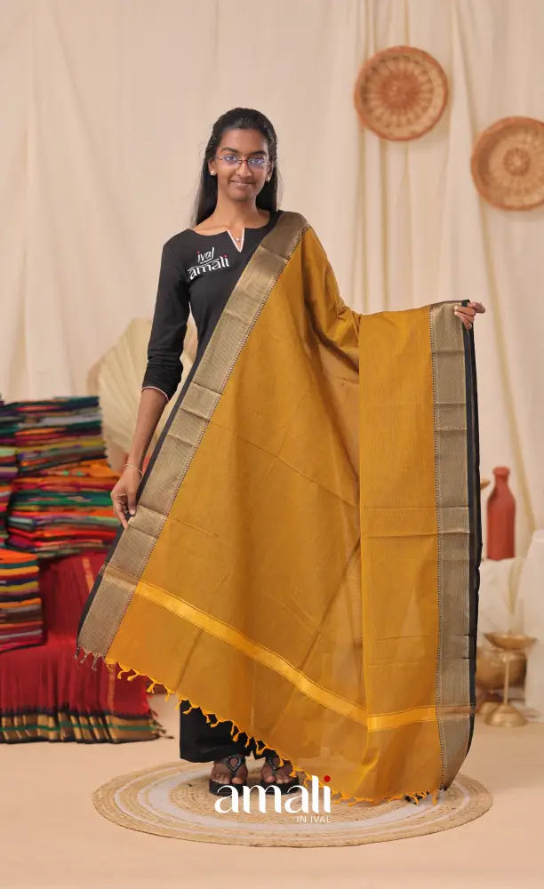 Golden Mustard With Black Chettinad Cotton Dupatta salwar