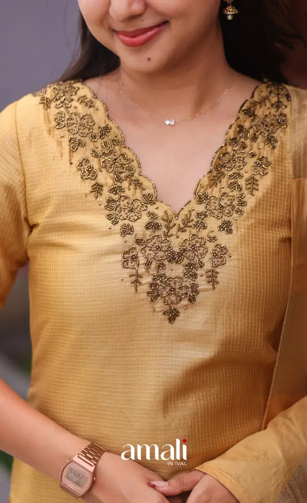 Golden yellow Tissue Blend Salwar Set - salwar