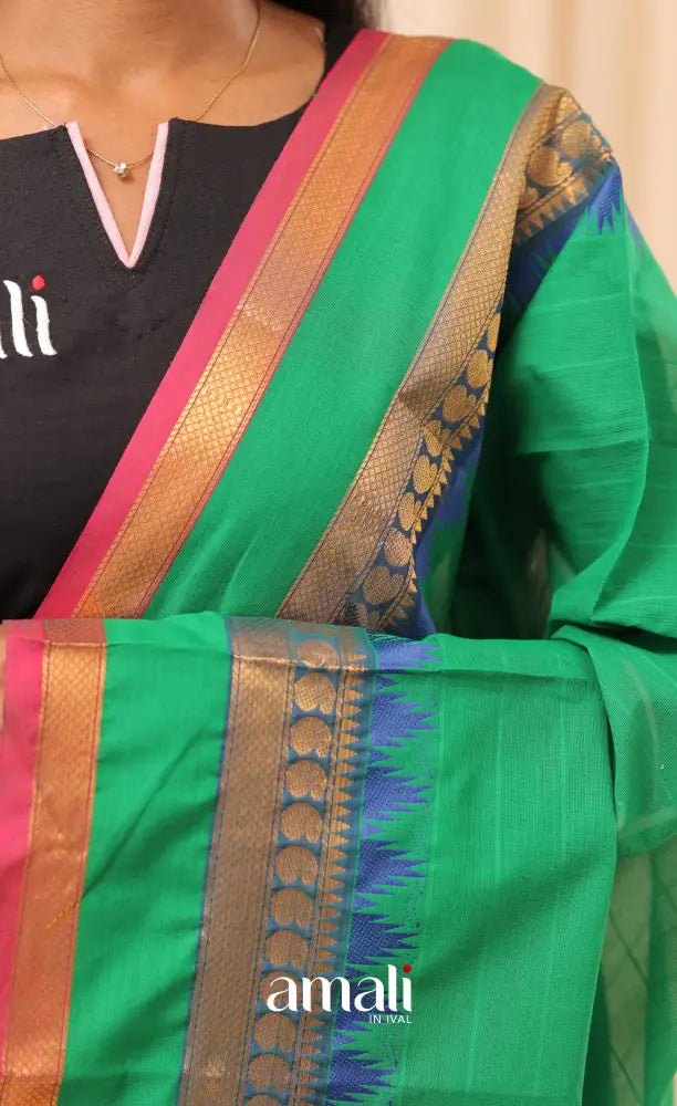 Green Stripes With Multicolours Chettinad Cotton Dupatta salwar
