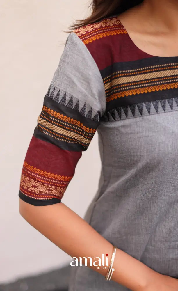 Grey and Black Chettinad Cotton Salwar Set - salwar
