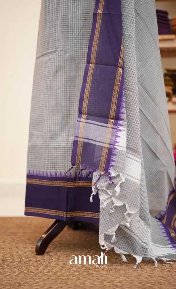 Grey and Purple Chettinad Cotton Unstitched Salwar Set - salwar