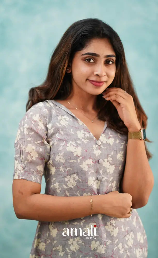 Grey Semi Linen Kurti Co-ord sets