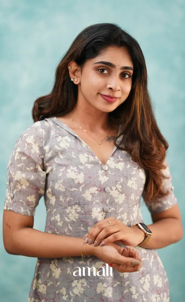 Grey Semi Linen Kurti Co-ord sets