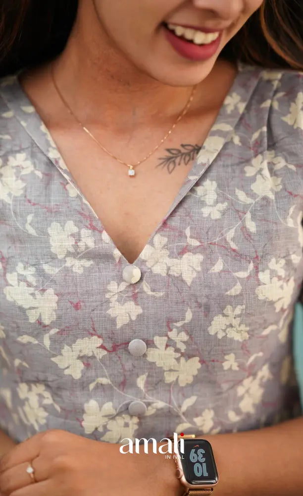 Grey Semi Linen Kurti Co-ord sets