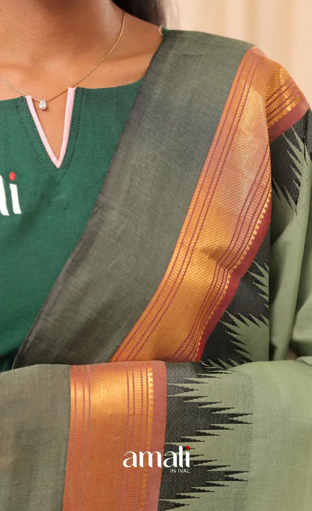 Greyish Green With Multicolours Chettinad Cotton Dupatta salwar