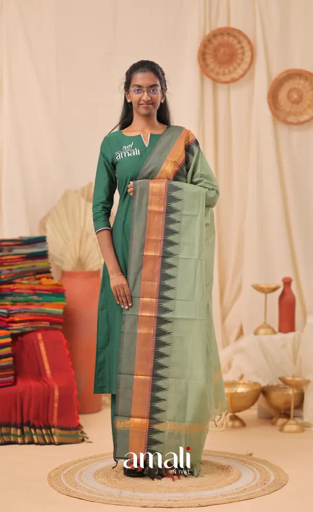 Greyish Green With Multicolours Chettinad Cotton Dupatta salwar