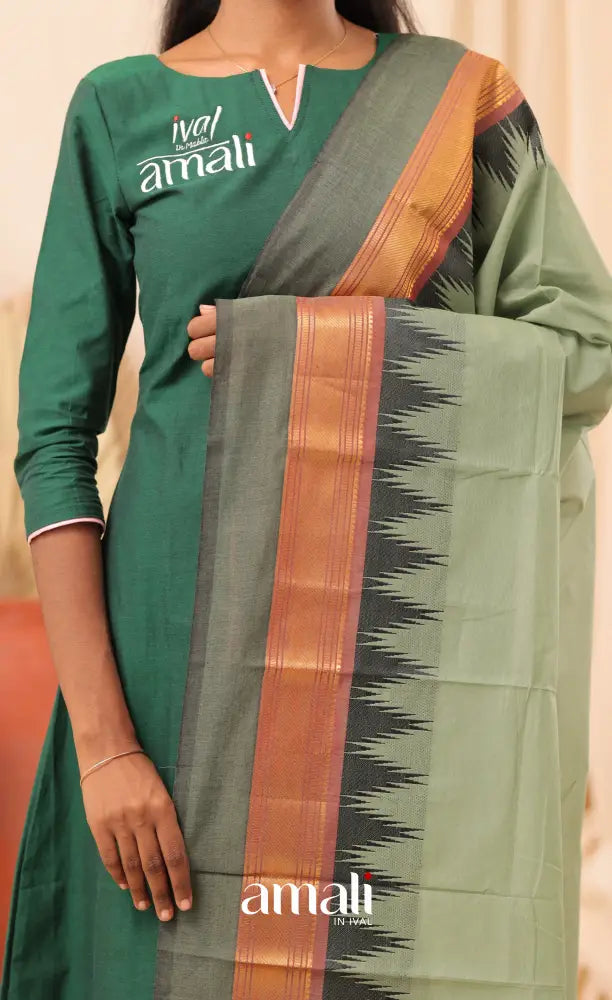 Greyish Green With Multicolours Chettinad Cotton Dupatta salwar