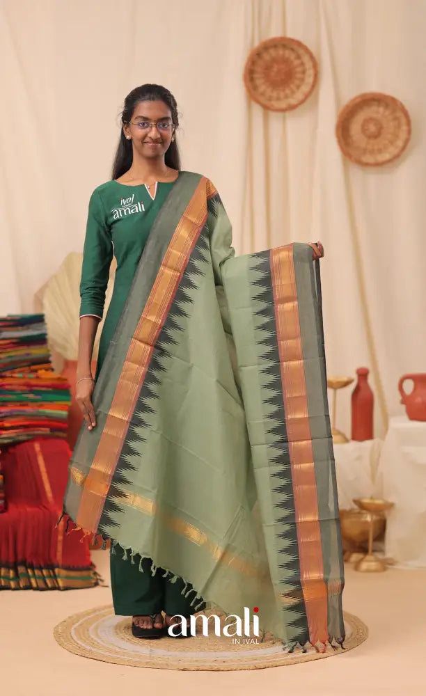 Greyish Green With Multicolours Chettinad Cotton Dupatta salwar
