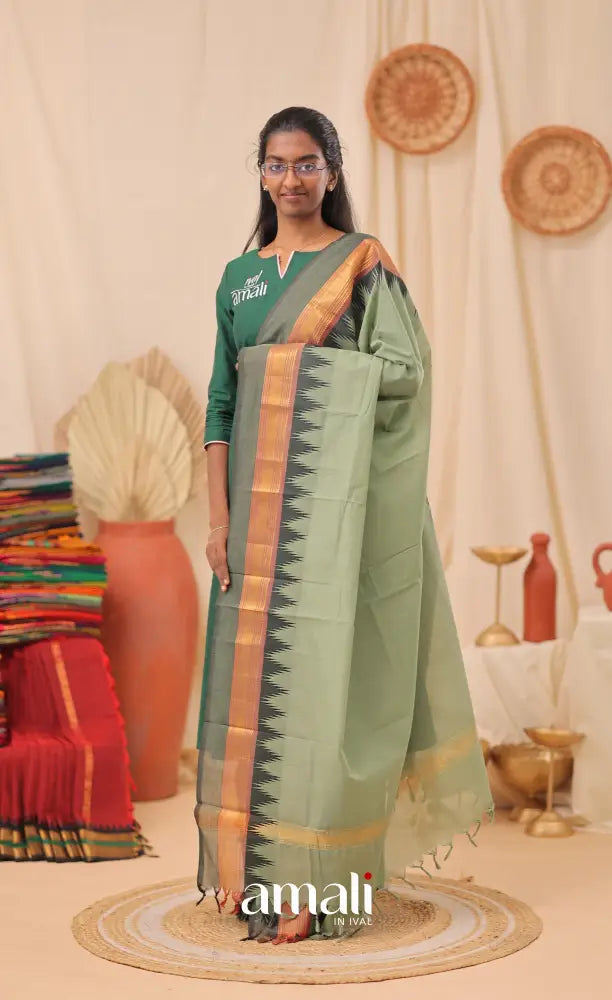 Greyish Green With Multicolours Chettinad Cotton Dupatta salwar