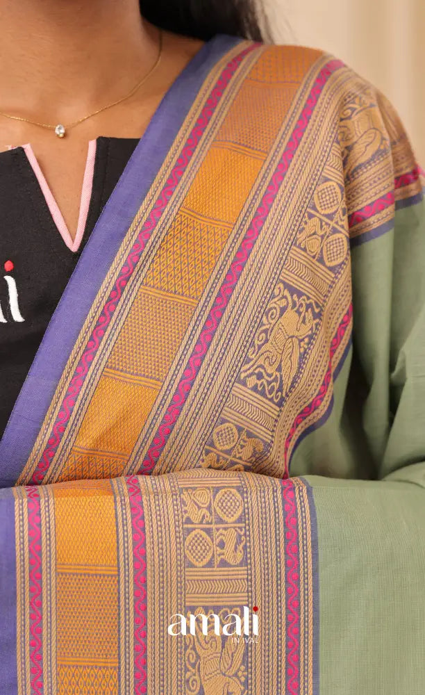 Greyish Sea-Green With Multicolours Chettinad Cotton Dupatta salwar