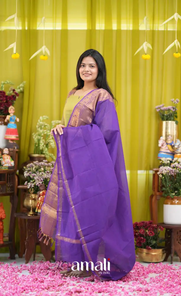 Henna green and Dark purple Chettinad Cotton Salwar Set - salwar