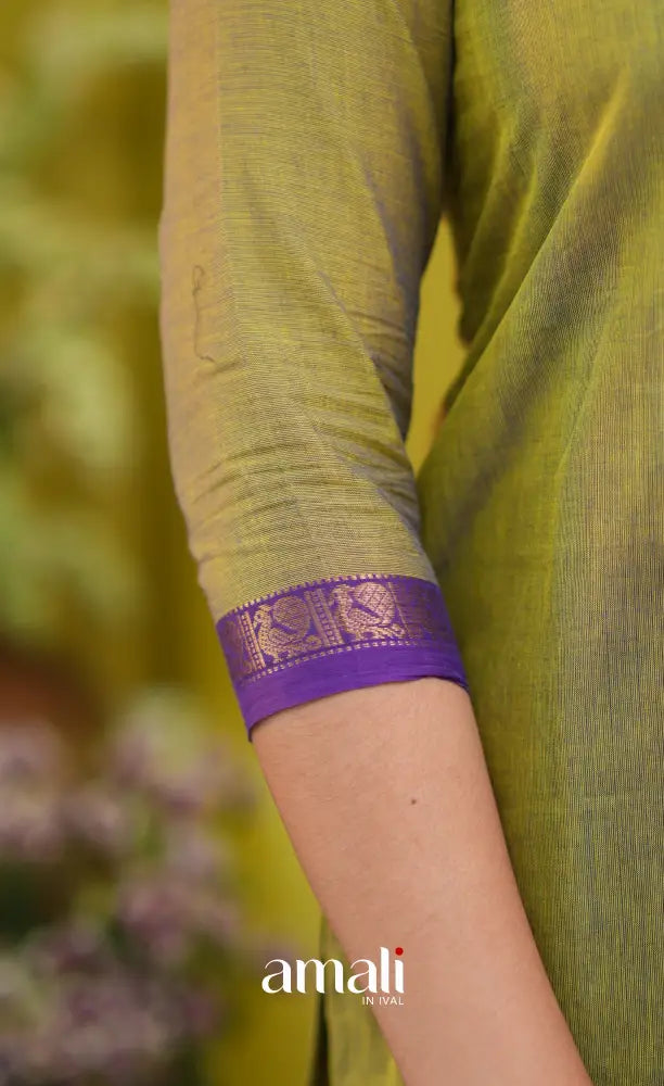 Henna green and Dark purple Chettinad Cotton Salwar Set - salwar