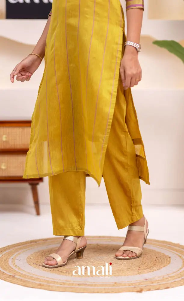 Henna Yellow and Pink Viscose Chanderi Salwar Set - salwar