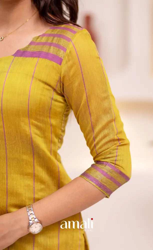 Henna Yellow and Pink Viscose Chanderi Salwar Set - salwar
