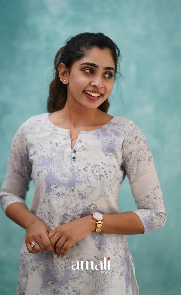 Lavender Semi Linen Kurti Co-ord sets