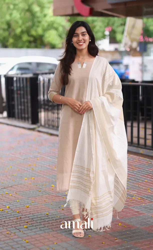 Light Beige Cotton Salwar Set - salwar