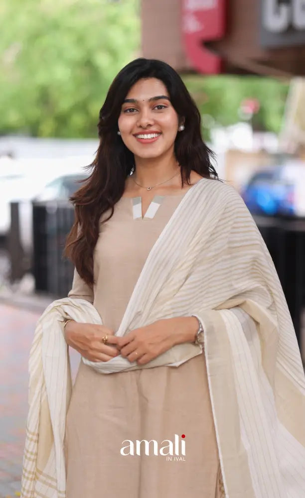 Light Beige Cotton Salwar Set - salwar